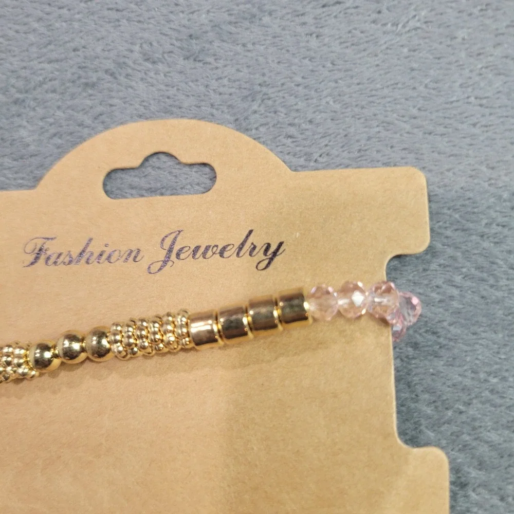 Btysun Morse Code Bracelet Set Women OS Pink Gold Brave And Beautiful Beaded 2pc